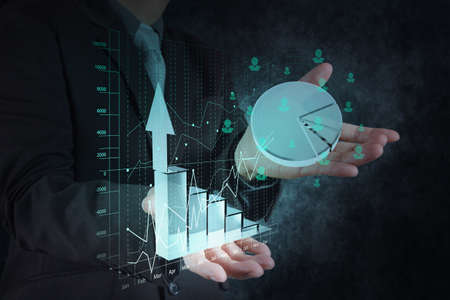 businessman hand working with new modern computer and business strategy as conceptの写真素材