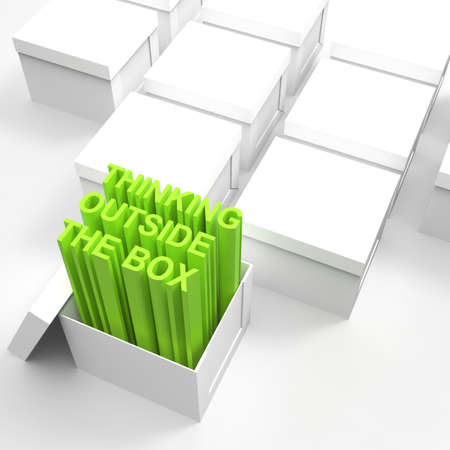 3d open box with extrude text as thinking outside the box conceptの写真素材