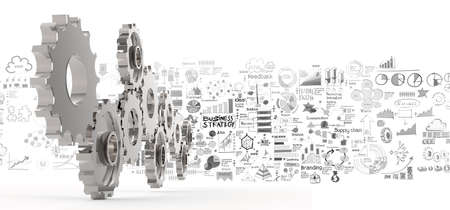 hand drawn business strategy 3d gear to success as conceptの写真素材
