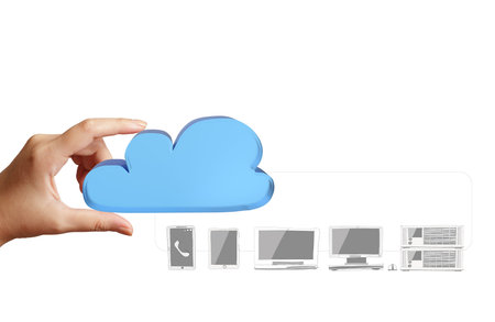 close up of hand showing Cloud Computing diagram on the new computer interface as concept