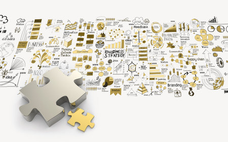 puzzles partnership 3d and hand drawn business strategy as concept