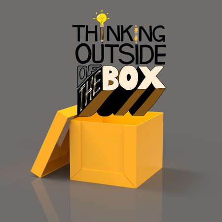 open box 3d and design word THINKING OUTSIDE OF THE BOX as conceptの写真素材