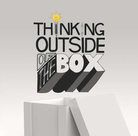 open box 3d and design word THINKING OUTSIDE OF THE BOX as conceptの写真素材