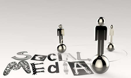 hand drawn graphic word SOCIAL MEDIA and 3d human link sign as conceptの写真素材