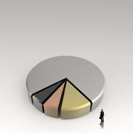 businessman walking to 3d Pie chart, made of different colors as conept の写真素材