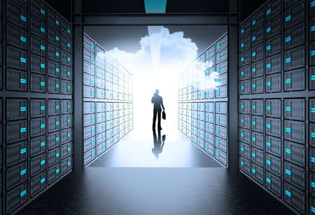 engineer business man in 3d network server room and cloud inside as concept の写真素材