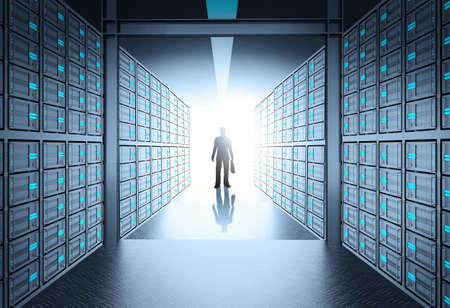 engineer business man in 3d network server room as conceptの写真素材