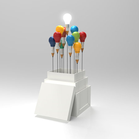 pencil light bulb 3d as think outside of the box as concept 