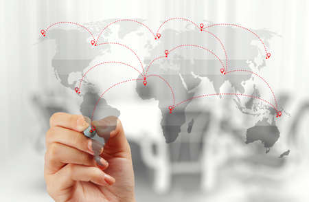 businessman hand working with new modern computer show social network structure as conceptの写真素材