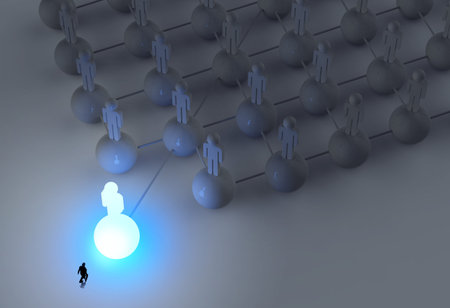 businessman walking 3d light growing human social network and leadership as concept の写真素材