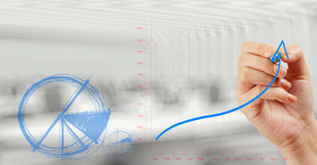 close up of  hand working with new modern computer and business strategy as conceptの写真素材