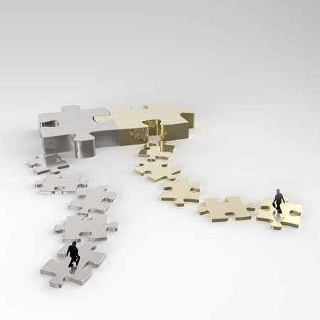Partnership Puzzle metal 3d and businessman icons as concept の写真素材