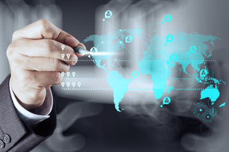 businessman working with new modern computer show social network structure