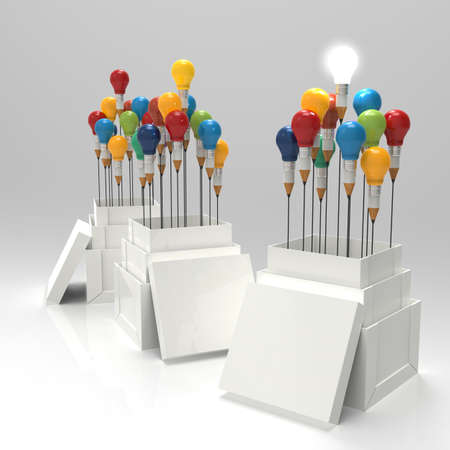 pencil light bulb 3d as think outside of the box as concept の写真素材