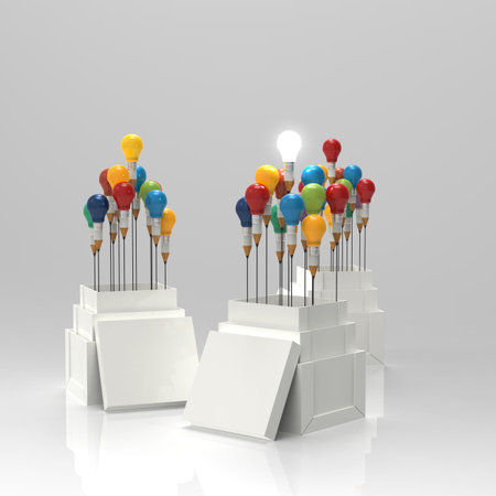 pencil light bulb 3d as think outside of the box as concept 