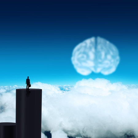 silhouette businessman looking to brain as cloud icon concept 
