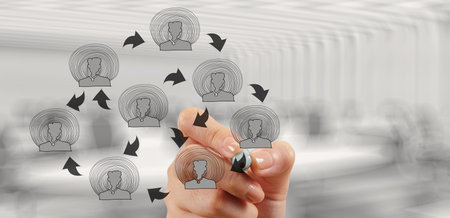 businessman hand working with new modern computer show social network structure as conceptの写真素材