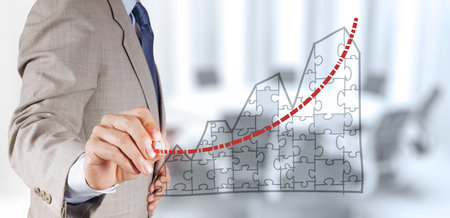 businessman hand working with new modern computer and business strategy as conceptの写真素材