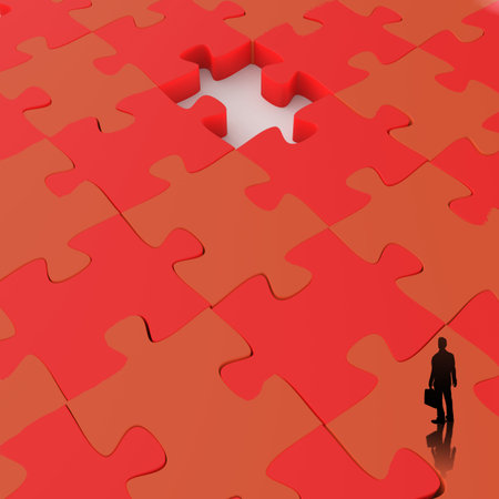 businessman walking in Missing 3d puzzle piece as concept の写真素材