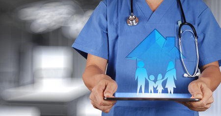 Medicine doctor hand working with modern computer interface as medical concept の写真素材