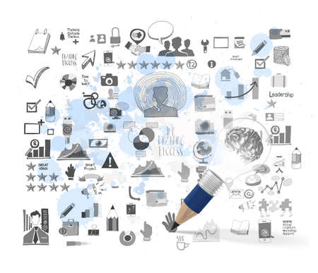 3d metal human brain inside pencil light bulb with business strategy as concept の写真素材