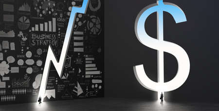 businessman looking at opened concrete wall in form of dollar sign as concept の写真素材