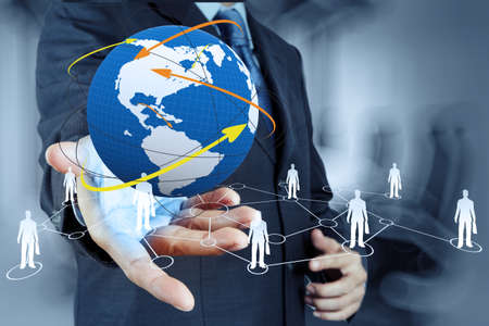businessman working with new modern computer show social network structure as conceptの写真素材