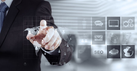 businessman working with new modern computer show social network structure