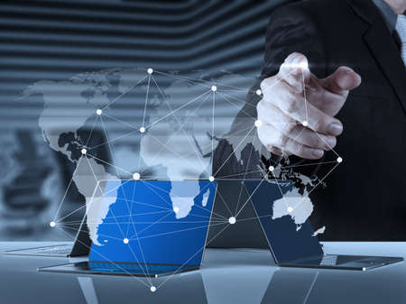 businessman working with new modern computer show social network structureの写真素材