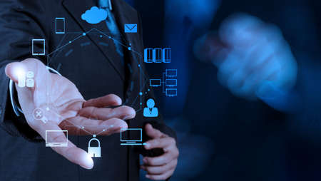businessman success working computer touch screen with his team as concept の写真素材