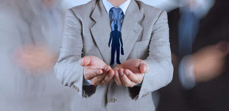 businessman hand choosing people icon as human resources concept の写真素材
