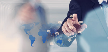 businessman working with new modern computer show social network structure as conceptの写真素材