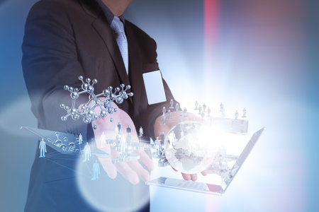 businessman shows modern technology as concept