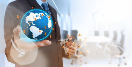 businessman working with new modern computer show social network structureの写真素材