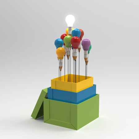 pencil light bulb 3d as think outside of the box and leadership as concept の写真素材