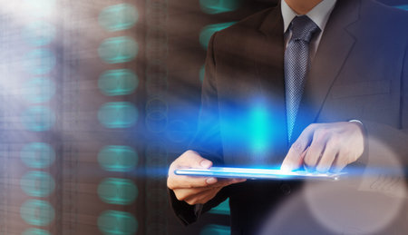 businessman shows modern technology as concept