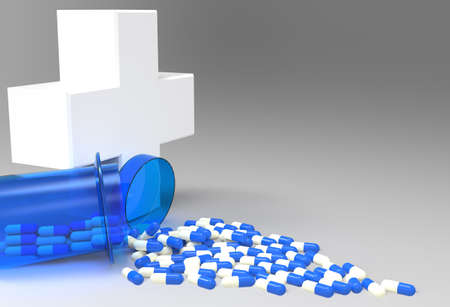 3d virtual medical symbol with capsule pills as conceptの写真素材