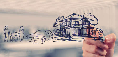 hand draws planning family future as concept の写真素材