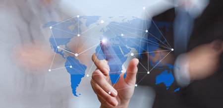 businessman working with new modern computer show social network structureの写真素材