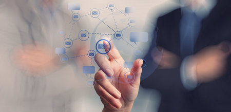 businessman working with new modern computer show social network structure as conceptの写真素材