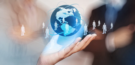 businessman working with new modern computer show social network structure