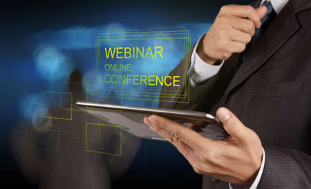 businessman hand show webinar online conference as concept の写真素材