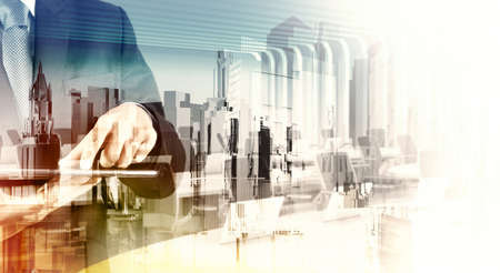 Double exposure of  businessman shows modern technology as conceptの写真素材
