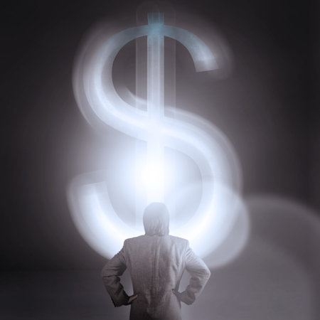 businessman looking at opened concrete wall in form of business graph sign as concept の写真素材