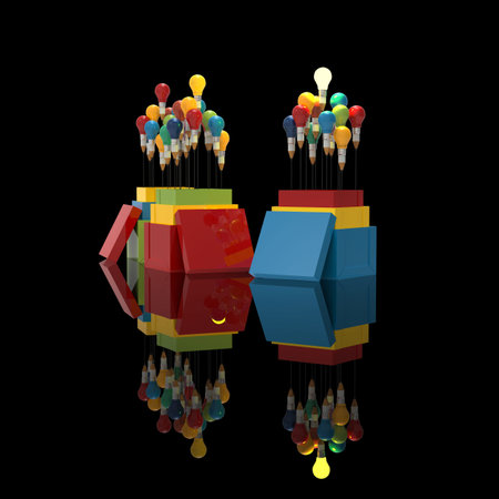 pencil light bulb 3d as think outside of the box and leadership as concept