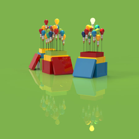 pencil light bulb 3d as think outside of the box and leadership as concept
