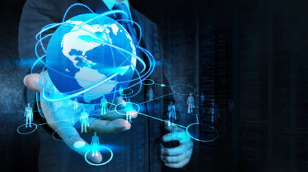 businessman working with new modern computer show social network structureの写真素材