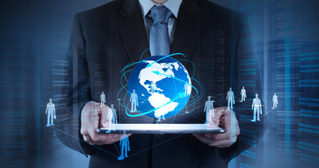 businessman working with new modern computer show social network structureの写真素材