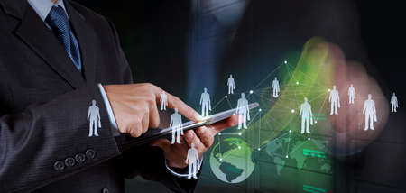 businessman working with new modern computer show social network structure as conceptの写真素材
