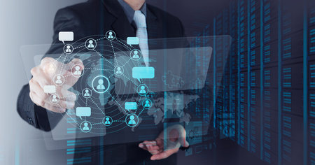 businessman working with new modern computer show social network structure as concept